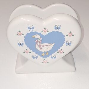 Heart-Shaped Ceramic Napkin Holder with Duck Design